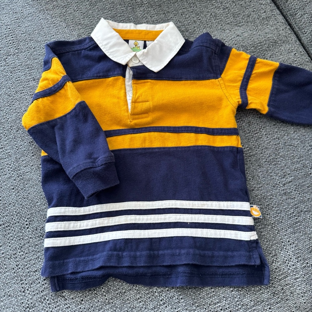 Vintage CTW Big Bird Sesame Street Navy and Yellow Striped Polo